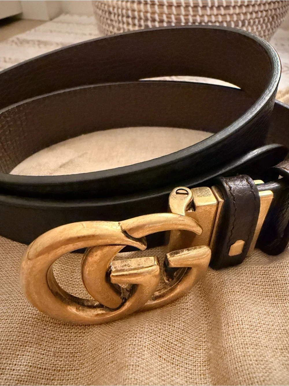 Gucci Black Leather Belt with Gold Double G Buckle